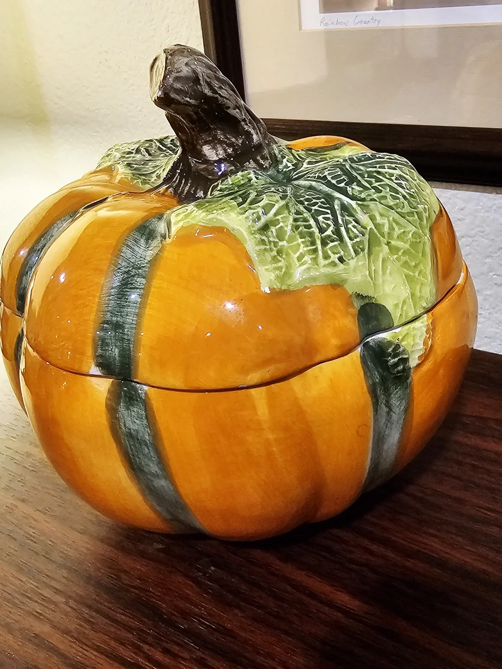Ceramic Pumpkin Covered Dish Hand Painted Fall Decor Vintage Pacific Rim